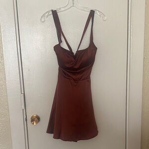 Elegant Brown Satin Dress